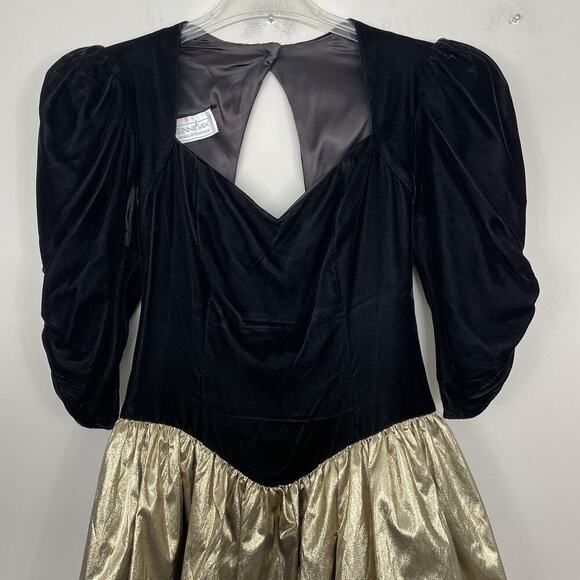 Vintage Gunne Sax Dress Size 5/6 Black Velvet Bodice Gold Lame Victorian Formal - Picture 4 of 13